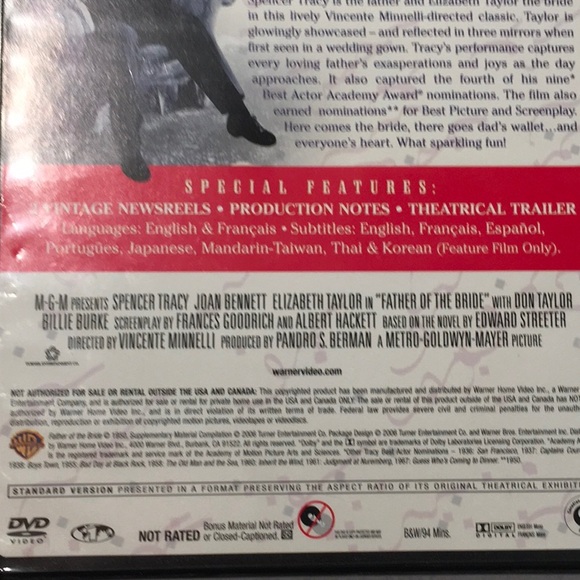 Father of the Bride DVD Spencer Tracy Elizabeth Taylor - Picture 3 of 5